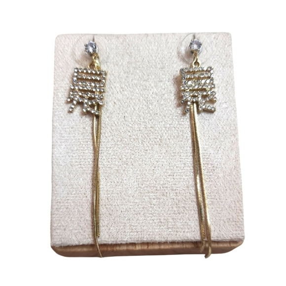 Elegant Art Deco Rhinestone Tassel Earrings Gold Tone Long Dangle Statement - Picture 1 of 8